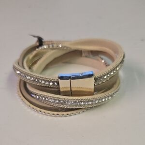 Beige Wrap Bracelet with Silver Accents